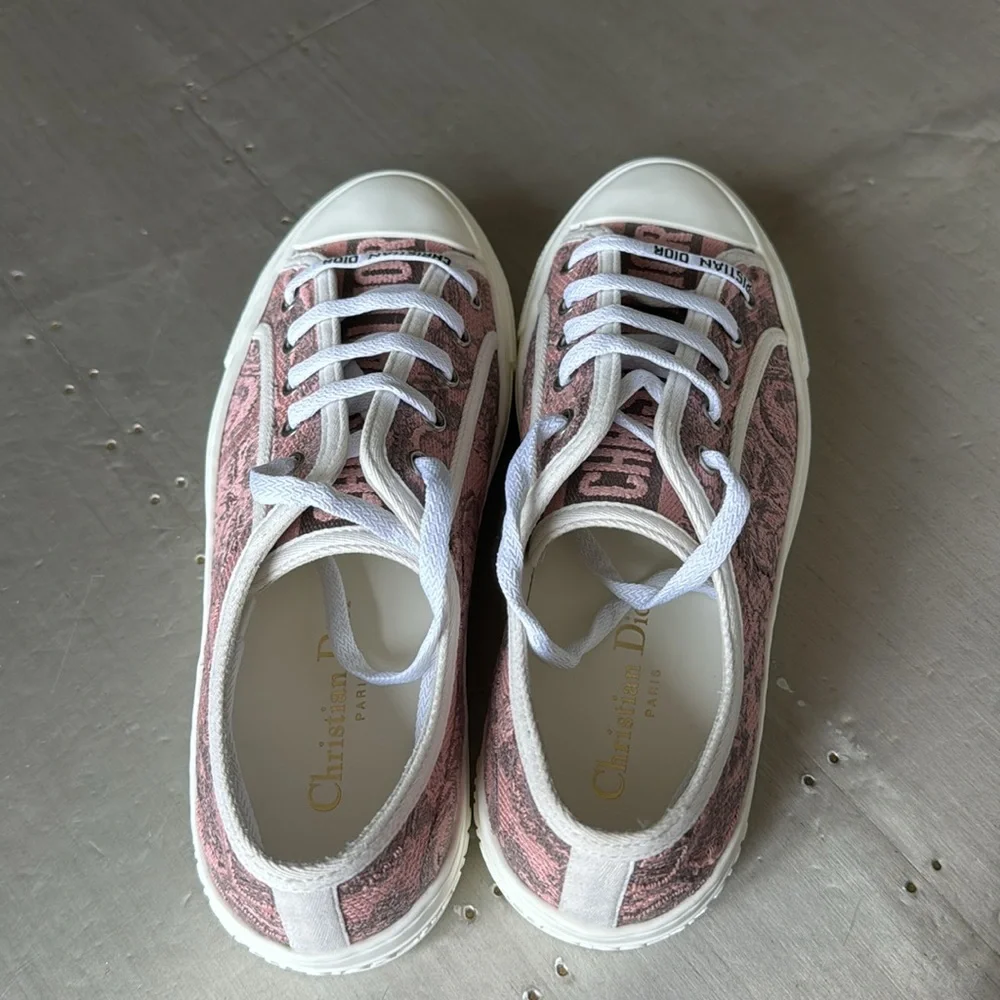Christian Dior toile chateau rose pink white sneaker walk’n’Dior flats sz 37